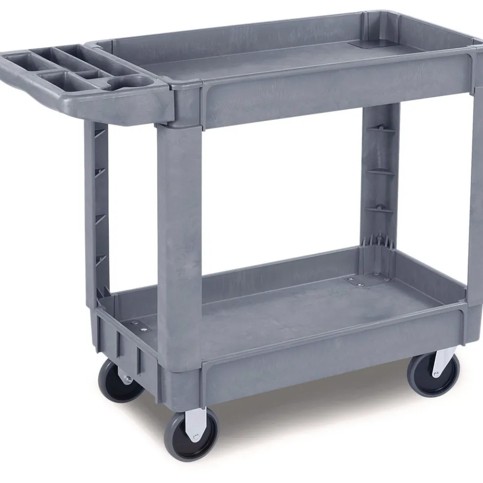 Boardwalk UC4018BWK23 17.25 in. x 40 in. x 33.5 in. 2-Shelf Plastic Utility Cart - Gray