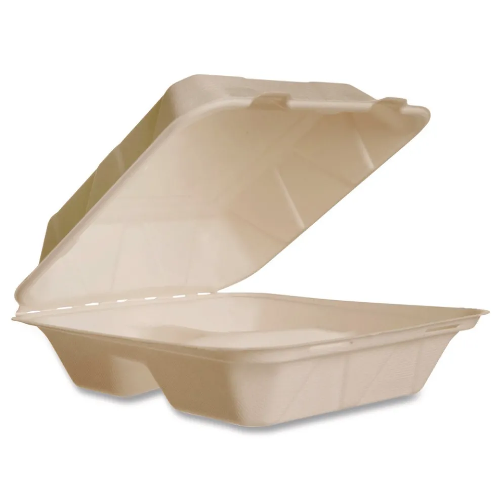 Vegware 7.9 x 7.9 x 2.9 Nourish Molded 3-Compartment Compostable Fiber Takeout Containers - White (200/Carton)