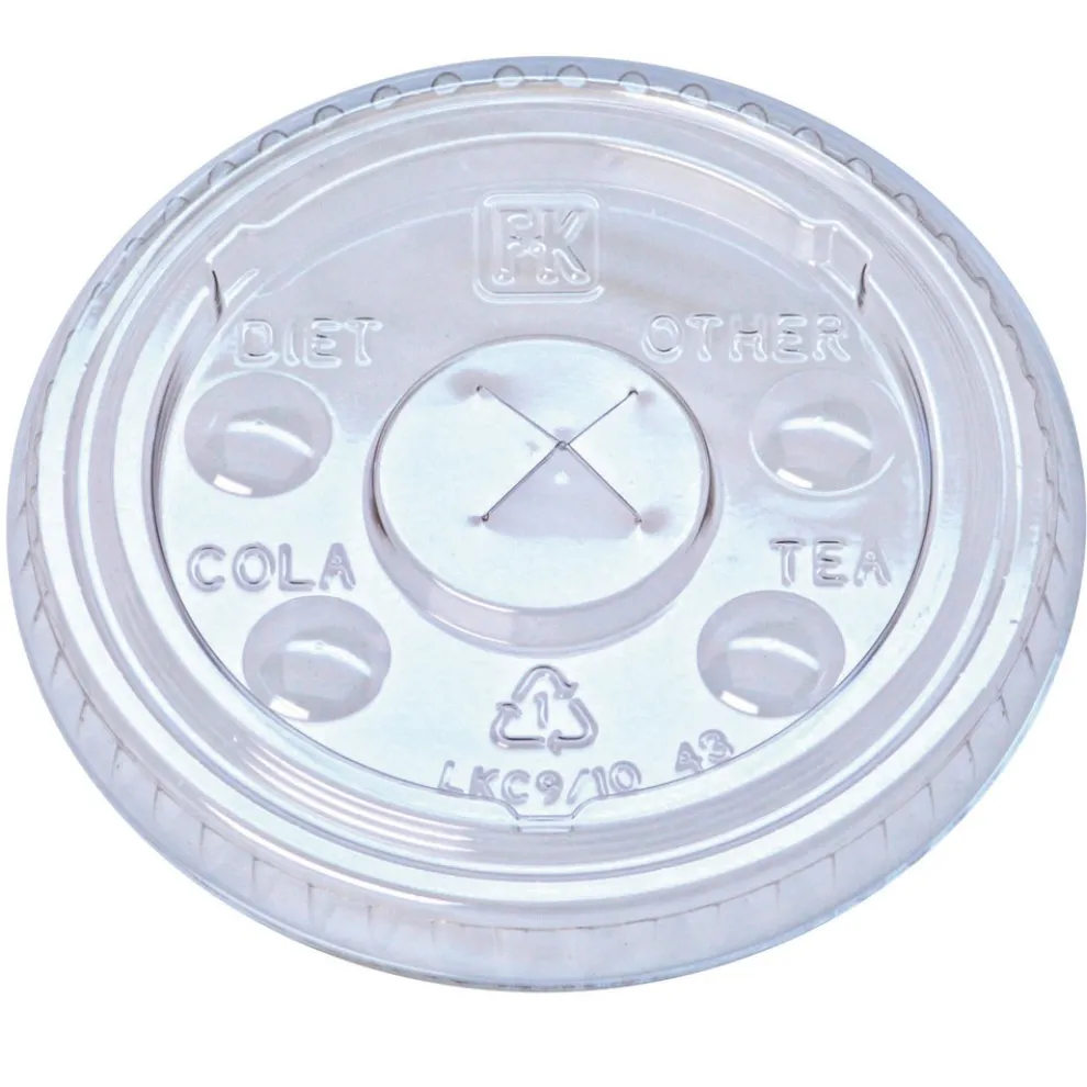 Fabri-Kal Kal-Clear/Nexclear X-Style Straw Slot/Flavor Buttons Plastic Drink Cup Lids Fits 9 oz. to 10 oz. Cold Cups - Clear (2500/Carton)