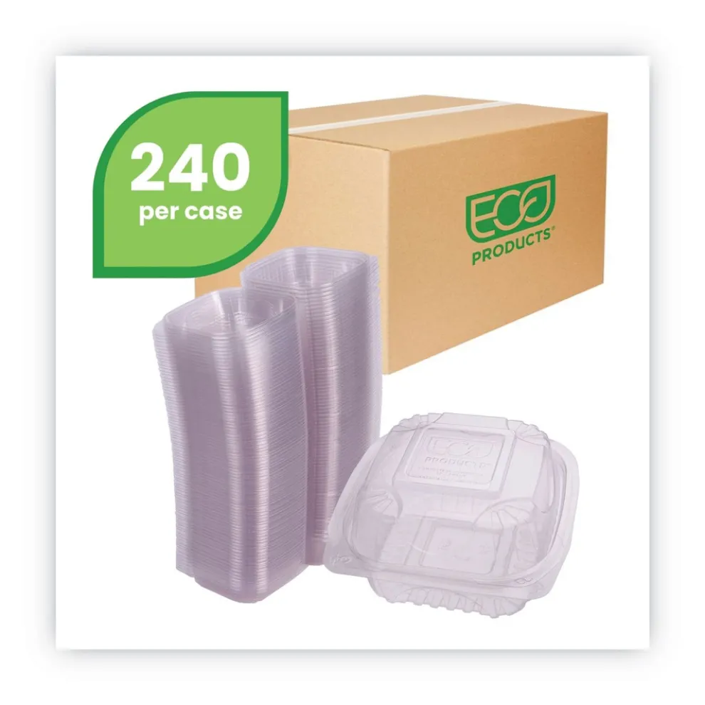Eco-Products EP-LC6 6 in. x 6 in. x 3 in. Renewable and Compostable Plastic Clamshell Hinged Food Containers - Clear (240/Carton)