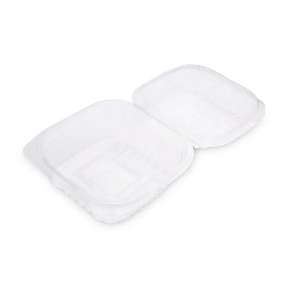 Eco-Products EP-LC6 6 in. x 6 in. x 3 in. Renewable and Compostable Plastic Clamshell Hinged Food Containers - Clear (240/Carton)