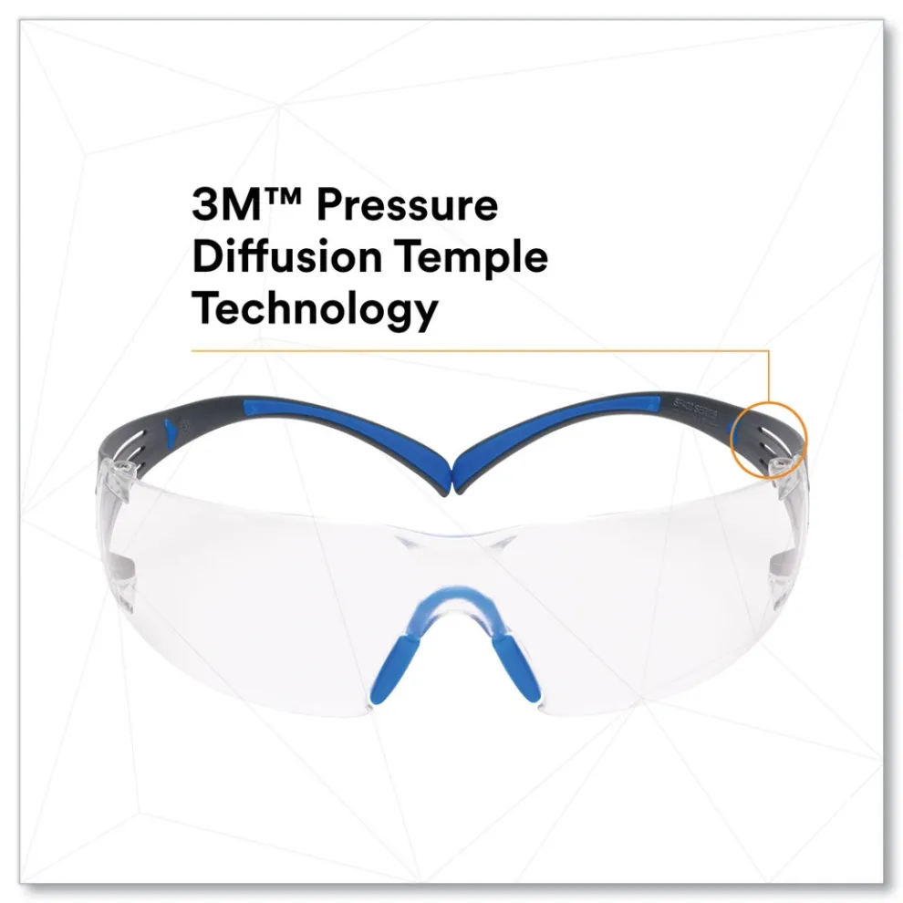 3M SecureFit 400 Series Plastic Frame Polycarbonate Lens Protective Eyewear - Black/Blue Frame/Clear Lens