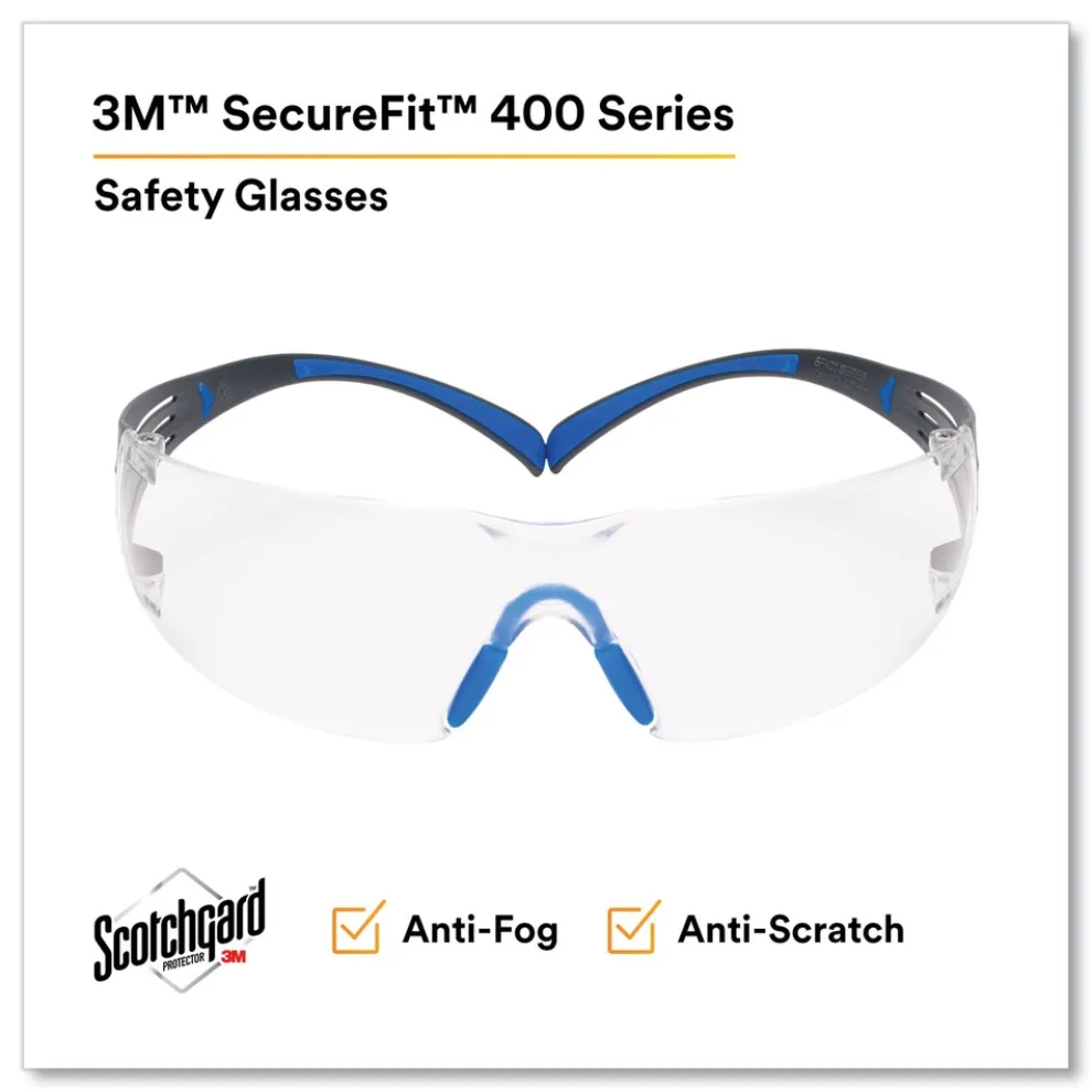3M SecureFit 400 Series Plastic Frame Polycarbonate Lens Protective Eyewear - Black/Blue Frame/Clear Lens