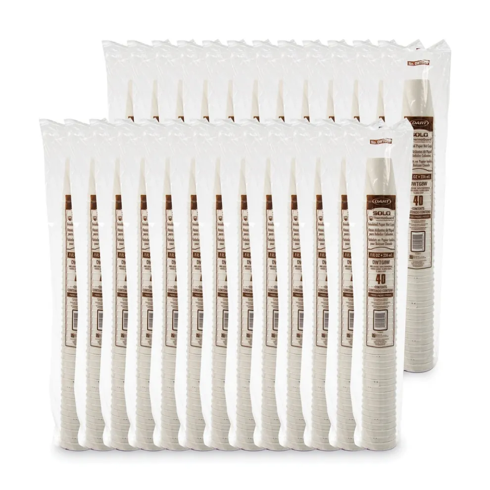 Dart Thermoguard 8 oz. Insulated Paper Hot Cups - White Sustainable Forest Design (1000/Carton)
