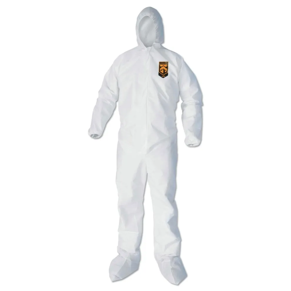 Ansell A40 Elastic-Cuff Ankle, Hood, and Boot Coveralls - Large, White (25/Carton)
