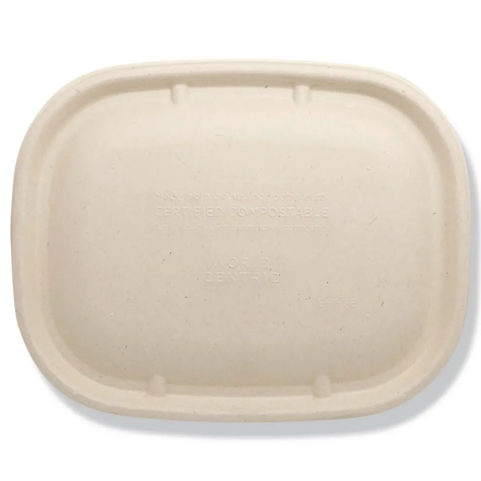 World Centric CTLSCU3LF 8.9 in. x 6.9 in. x 0.4 in. Paper Fiber Lids for Fiber Containers - Natural (400/Carton)