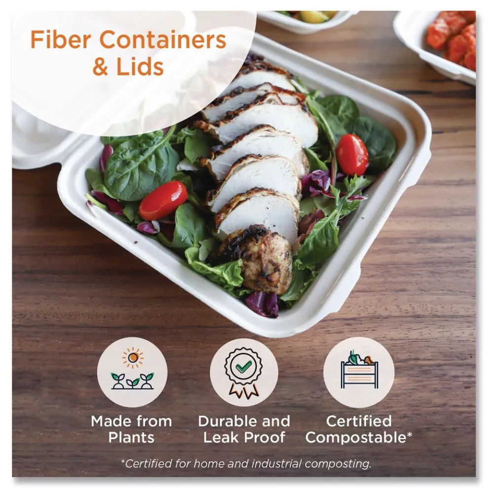 World Centric CTLSCU3LF 8.9 in. x 6.9 in. x 0.4 in. Paper Fiber Lids for Fiber Containers - Natural (400/Carton)