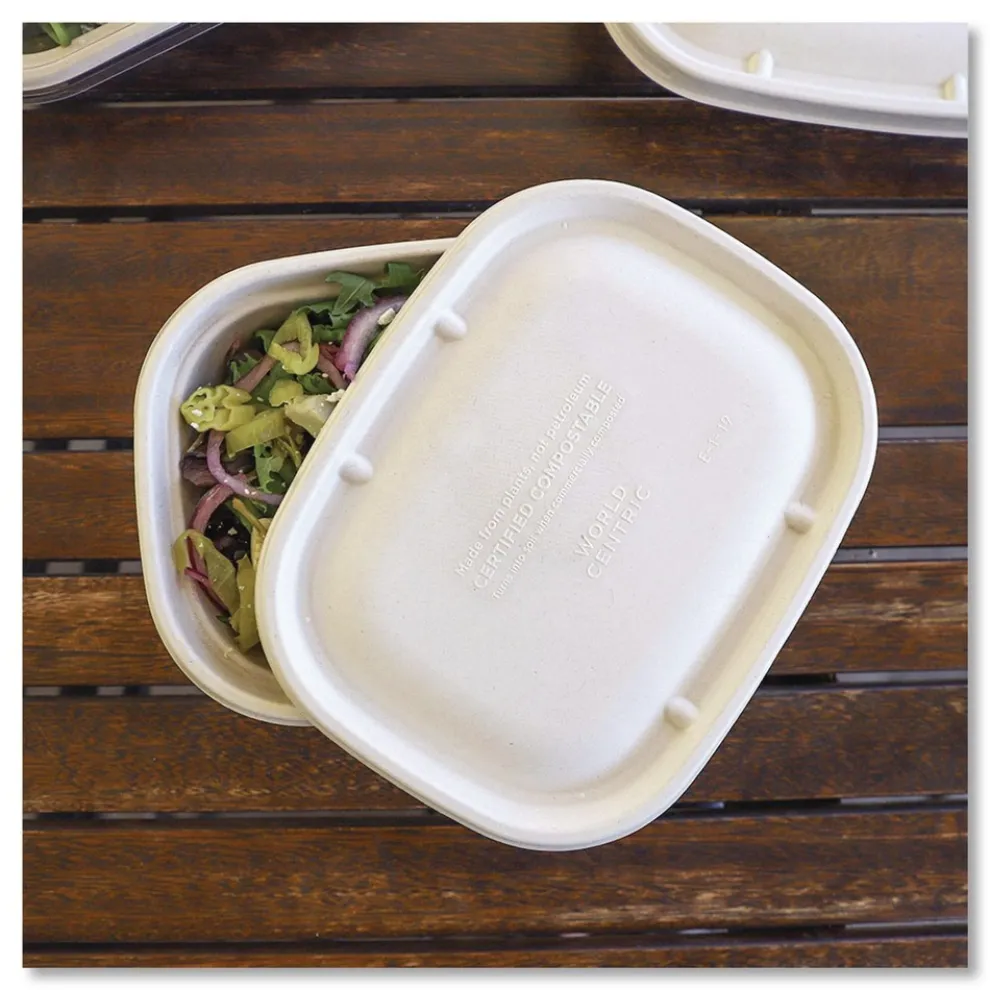 World Centric CTLSCU3LF 8.9 in. x 6.9 in. x 0.4 in. Paper Fiber Lids for Fiber Containers - Natural (400/Carton)