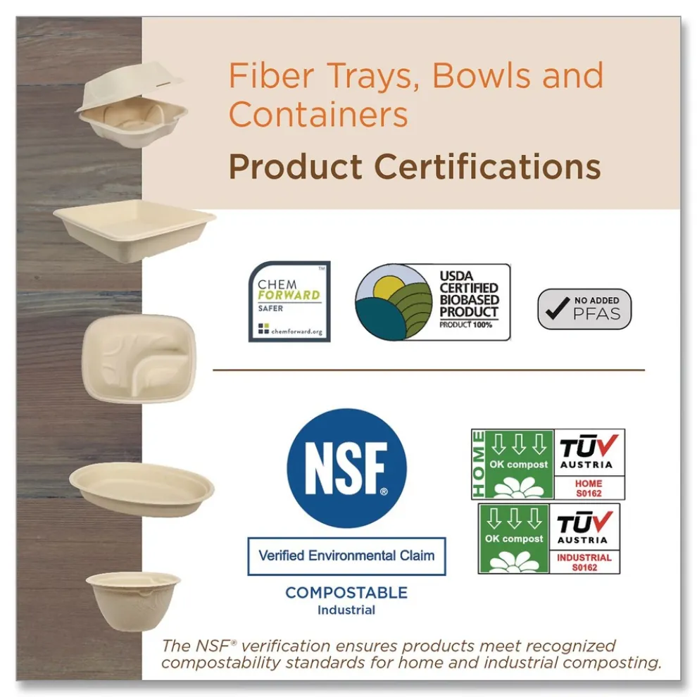 World Centric TO-SC-U85-3-LFP 7 in. x 8.3 in. x 3.2 in. Paper Fiber Hinged Containers - Natural (300/Carton)