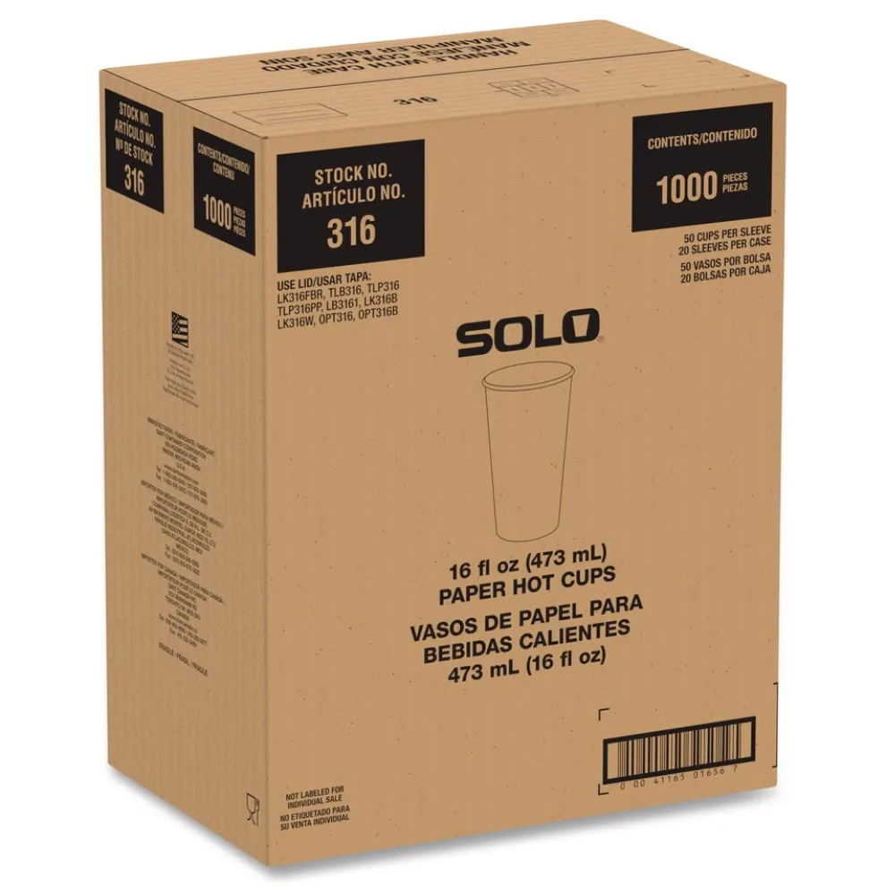 SOLO Recycled Content PCF Paper Hot Cups ProPlanet Seal 16 oz White/Blue (1000/Carton)