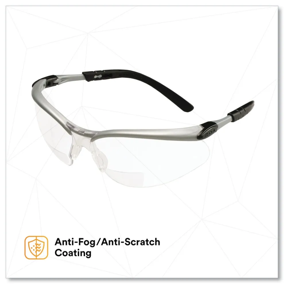 3M BX Molded-In 2.5plus Diopter Strength Safety Glasses - Silver/Black Frame, Clear Lens