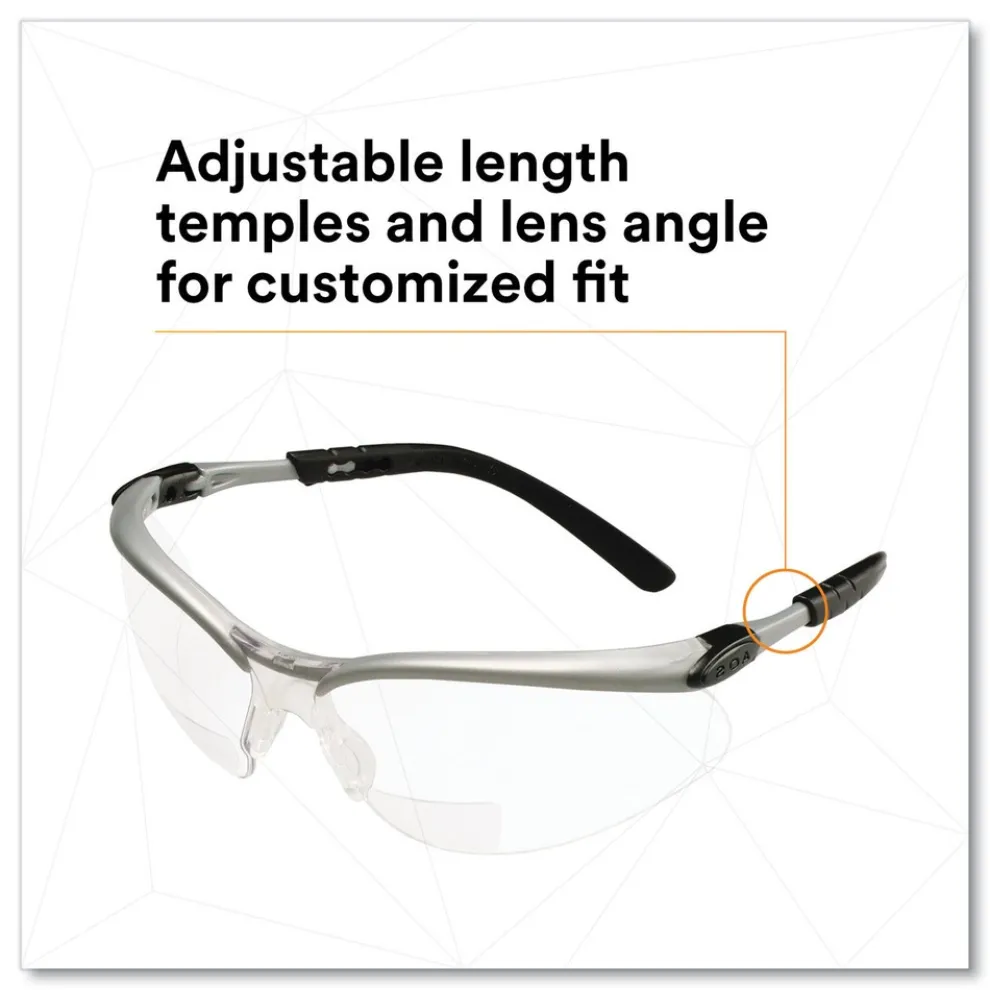 3M BX Molded-In 2.5plus Diopter Strength Safety Glasses - Silver/Black Frame, Clear Lens