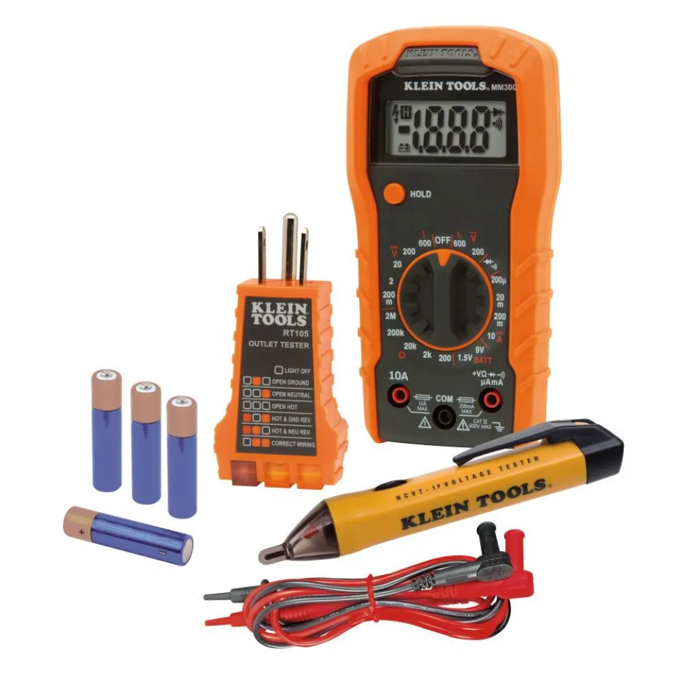 Klein Tools Digital Multimeter, Noncontact Voltage Tester and Electrical Outlet Test Kit