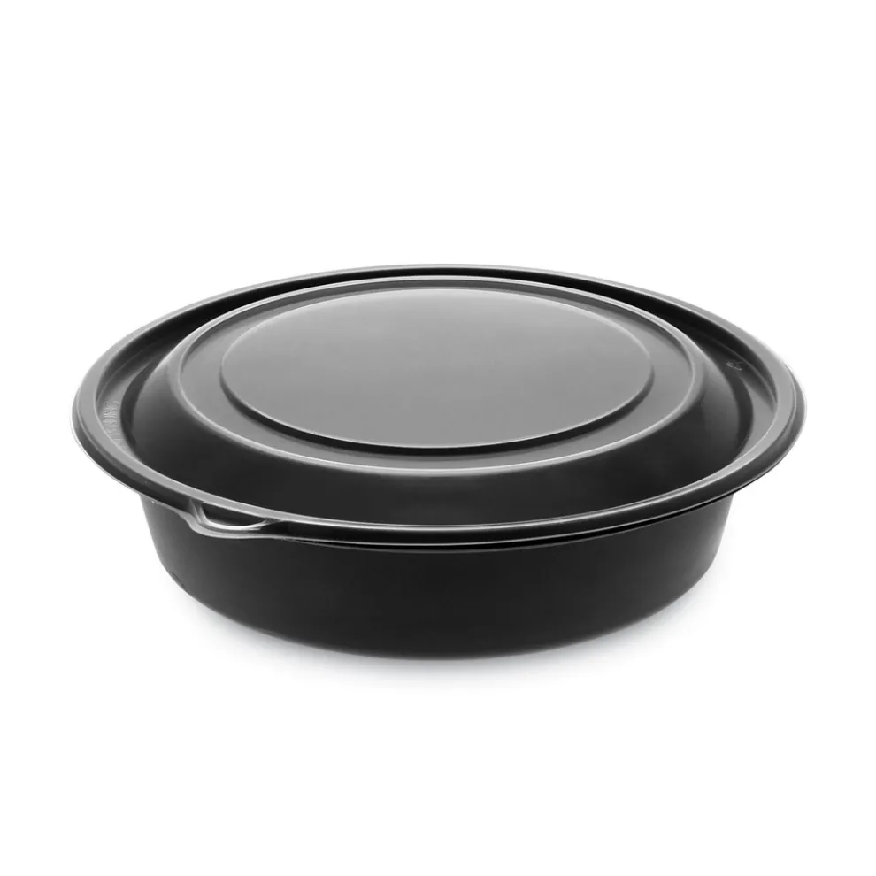 Pactiv Corp. EarthChoice MealMaster 8 in. Diameter x 2.12 in. H 32 oz. Plastic Container with Lid - Black/Clear (250/Carton)