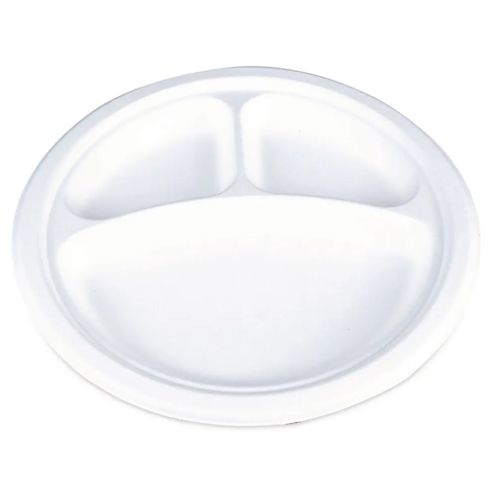 SCT 10 in. Diameter 3-Compartment ChampWare Molded Fiber Plate Tableware - White (500/Carton)