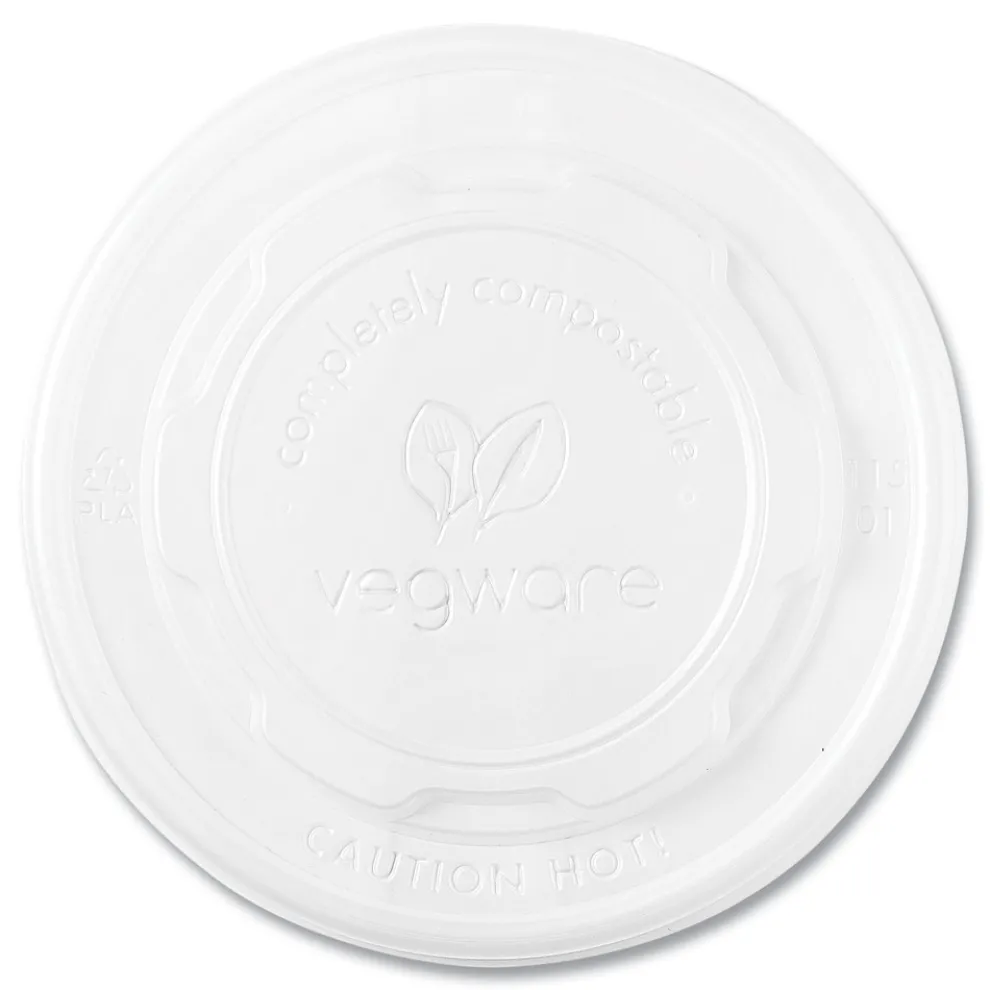 Vegware 115-Series Compostable Plastic Flat Hot Lids - White (500/Carton)