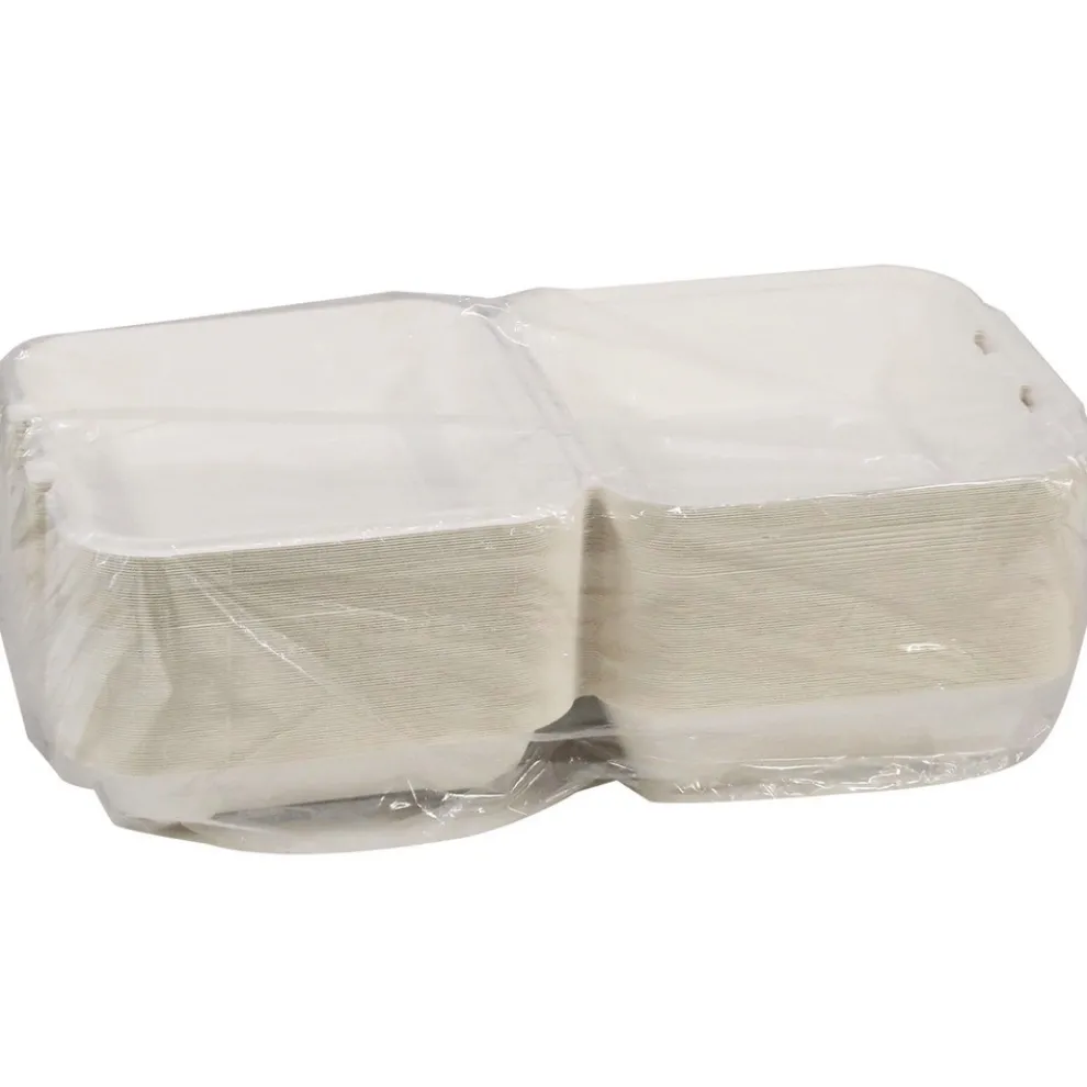 Pactiv Corp. 9 in. x 9 in. x 3 in. Sugarcane EarthChoice PFAS Free Compostable Hinged Lid Container - White (150/Carton)