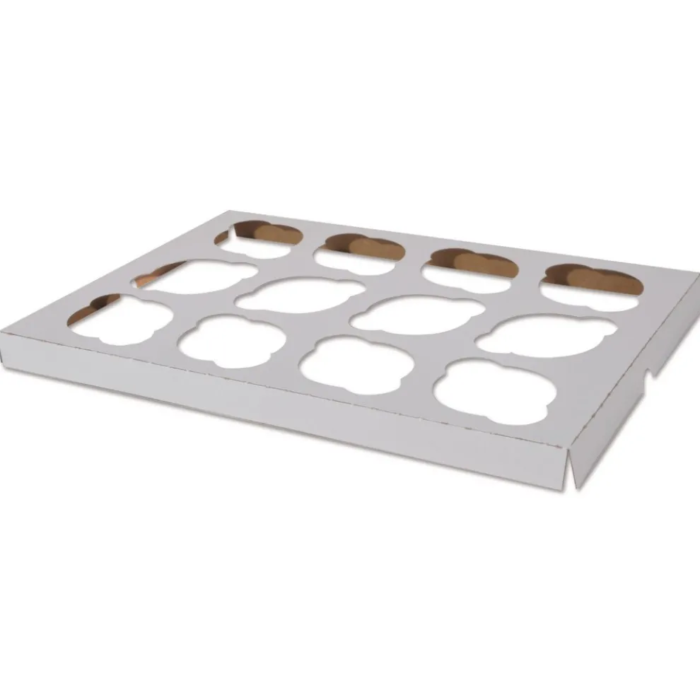 SCT 10016 9.88 in. x 13.88 in. x 0.88 in. 12-Compartments Paper Cupcake Holder Inserts - White/Brown (200/Bundle)