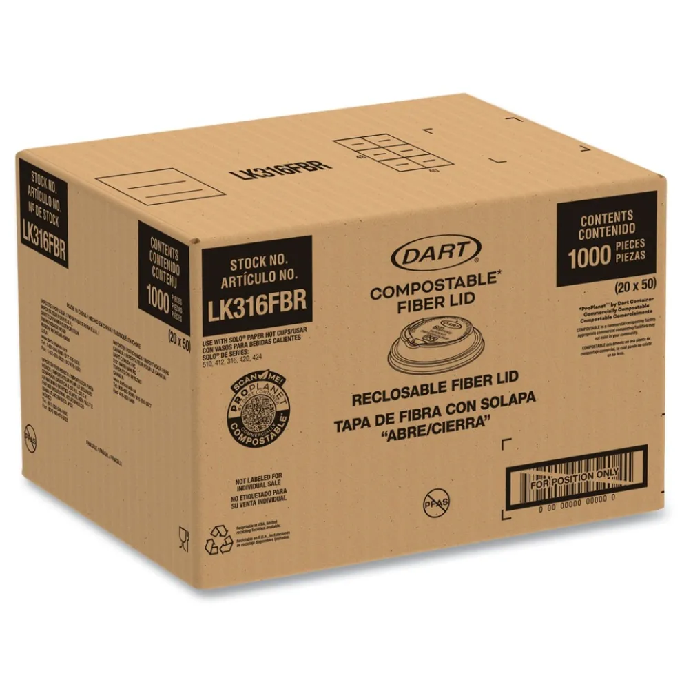 Dart ProPlanet Seal Molded Fiber Lids for Paper Cups Fits 10 oz. to 24 oz. Hot Cups - Tan (1000/Carton)
