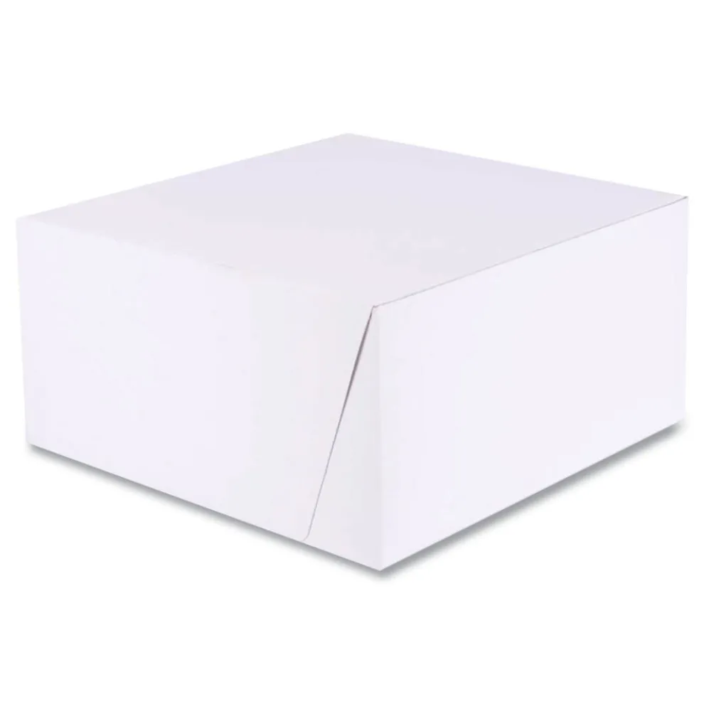 SCT 10 in. x 10 in. x 5 in. Standard Paper One-Piece Non-Window Bakery Boxes - White/Brown (100/Bundle)