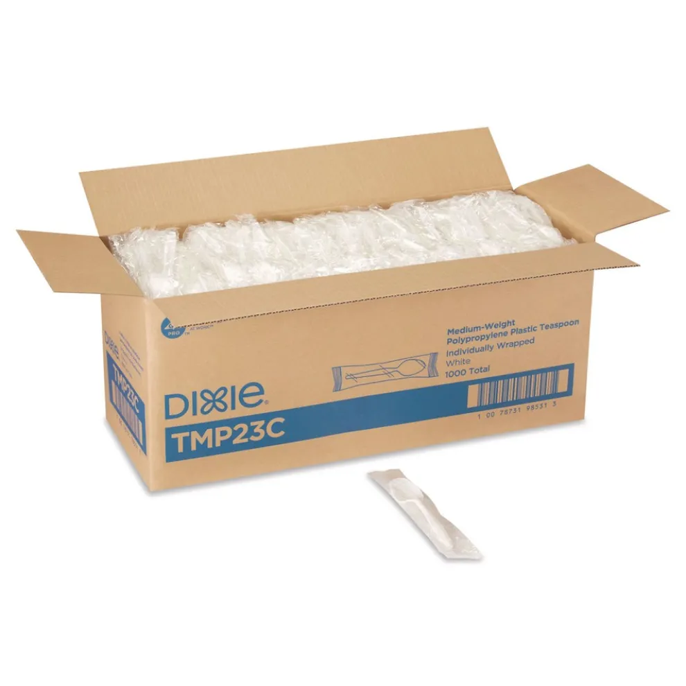 Dixie Mediumweight Polypropylene Teaspoon Cutlery - White (1000/Carton)