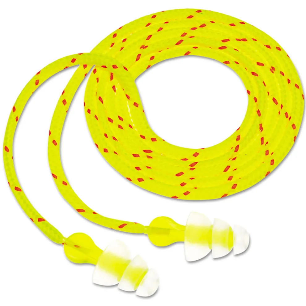 3M 26 dB NRR Corded Tri-Flange Earplugs - Yellow/Orange (100/Box)