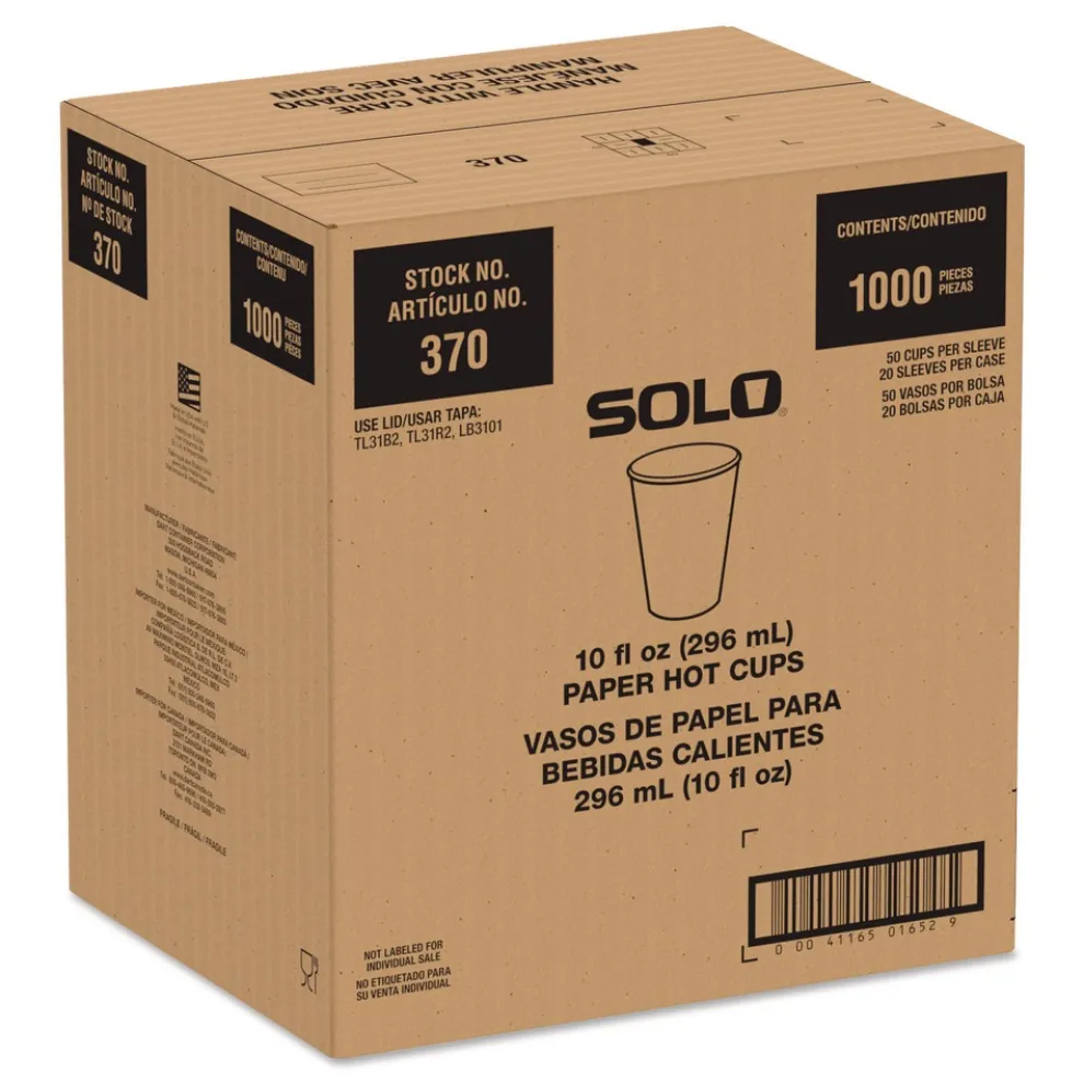 SOLO Recycled Content PCF Paper Hot Cups ProPlanet Seal 10 oz White/Blue (1000/Carton)