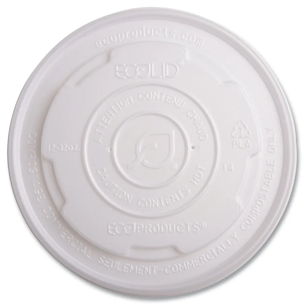 Eco-Products EP-ECOLID-SPL 12 oz./16 oz./32 oz. World Art PLA-Laminated Plastic Soup Container Lids - White (500/Carton)
