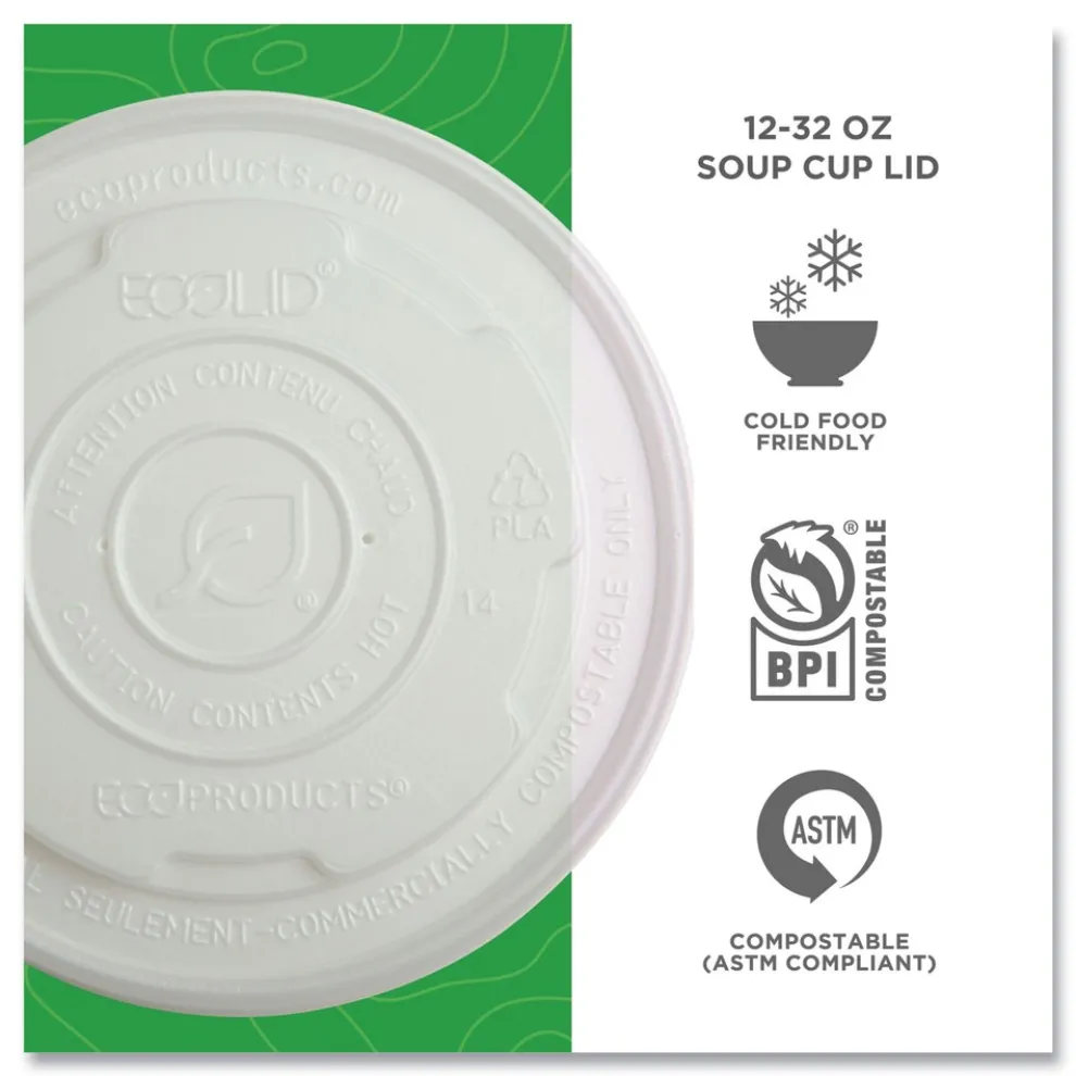 Eco-Products EP-ECOLID-SPL 12 oz./16 oz./32 oz. World Art PLA-Laminated Plastic Soup Container Lids - White (500/Carton)