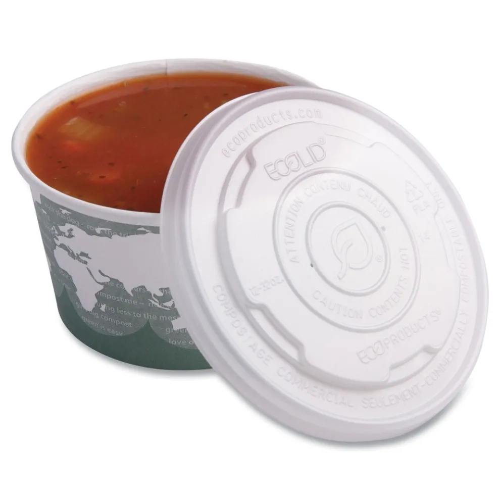 Eco-Products EP-ECOLID-SPL 12 oz./16 oz./32 oz. World Art PLA-Laminated Plastic Soup Container Lids - White (500/Carton)