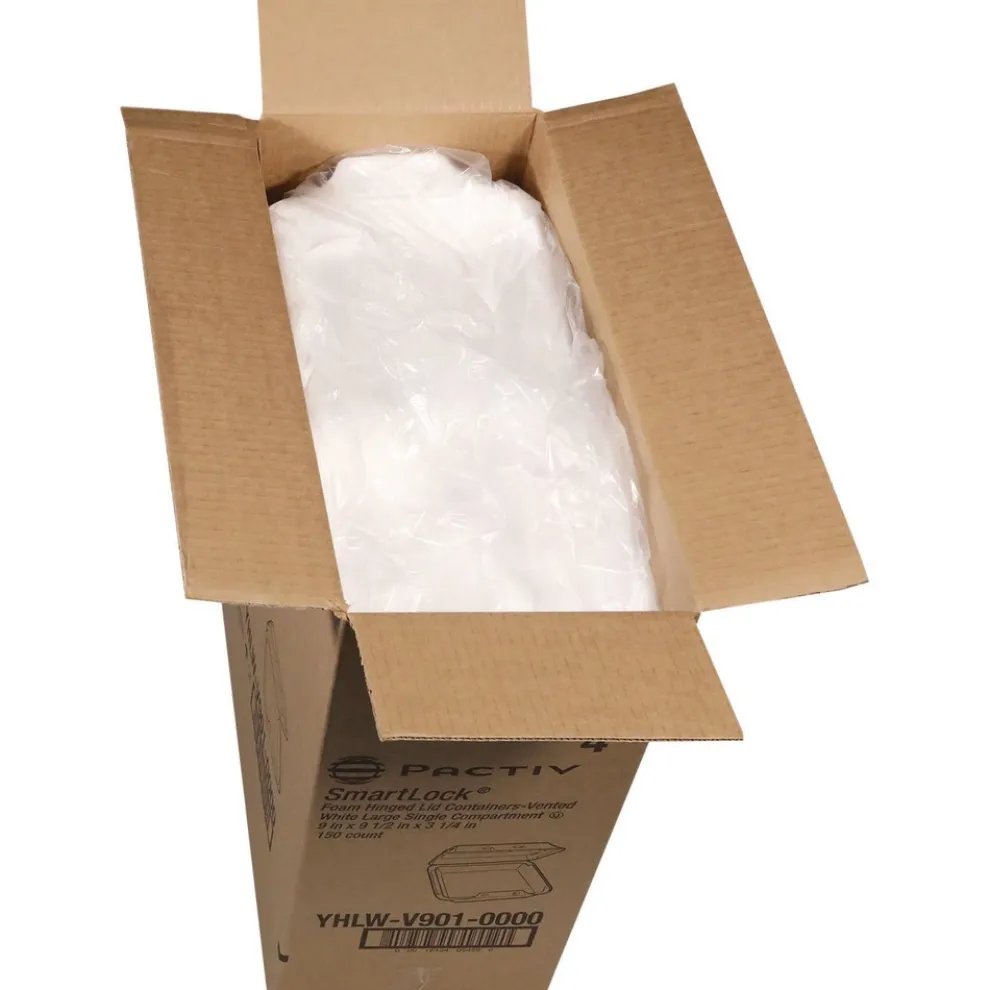 Pactiv Corp. 9 in. x 9.5 in. x 3.3 in. SmartLock Vented Foam Hinged Lid Container - White (150/Carton)