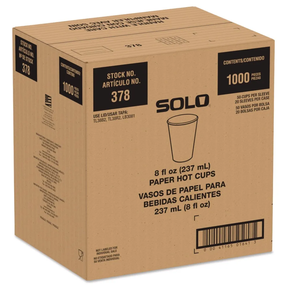 SOLO Recycled Content PCF Paper Hot Cups ProPlanet Seal 8 oz White/Blue (1000/Carton)