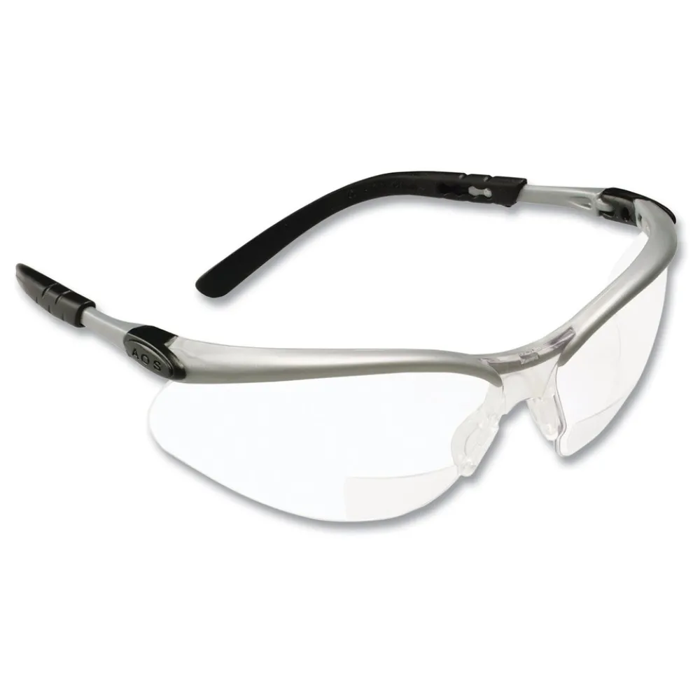 3M BX Molded-In 2.0plus Diopter Strength Safety Glasses - Silver/Black Frame, Clear Lens