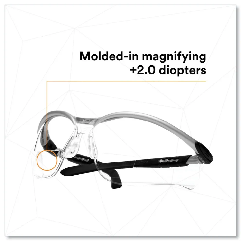 3M BX Molded-In 2.0plus Diopter Strength Safety Glasses - Silver/Black Frame, Clear Lens