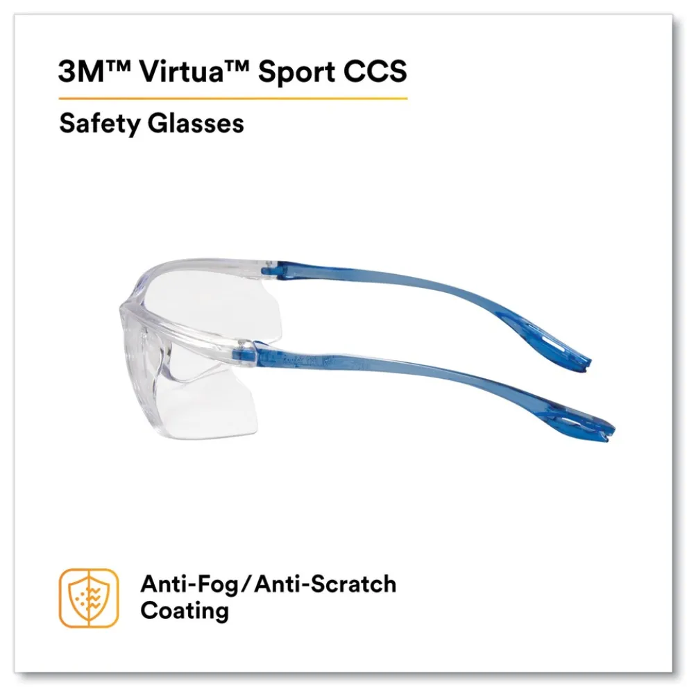 3M Virtua Plastic Frame Polycarbonate Lens Sport CCS Protective Eyewear - Blue Frame/Clear Lens