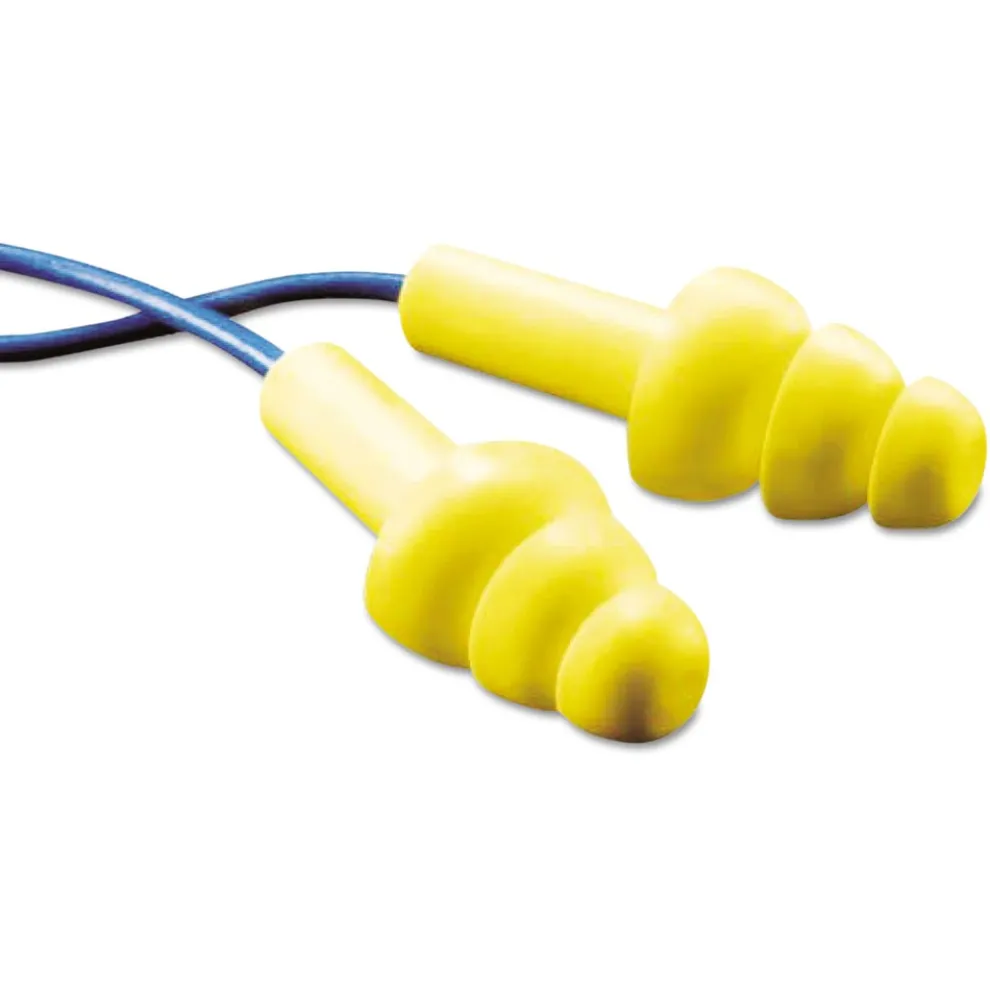 3M E-A-R UltraFit 25dB NRR Corded Metal-Detectable Reusable Earplugs - Blue/Yellow (100/Box)