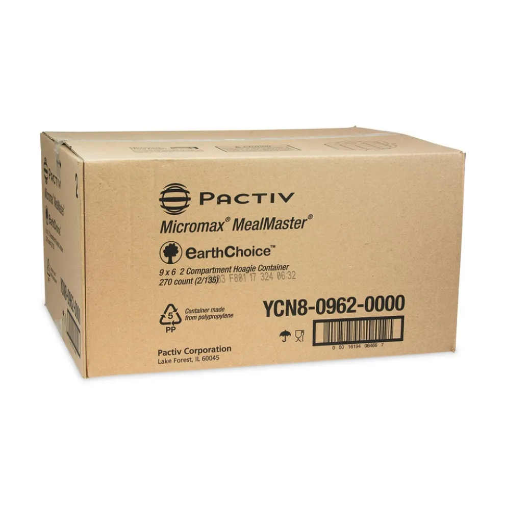 Pactiv Corp. 9 in. x 6 in. x 3 in. 2-Compartment EarthChoice SmartLock Microwavable MFPP Plastic Hinged Lid Container - White (270/Carton)