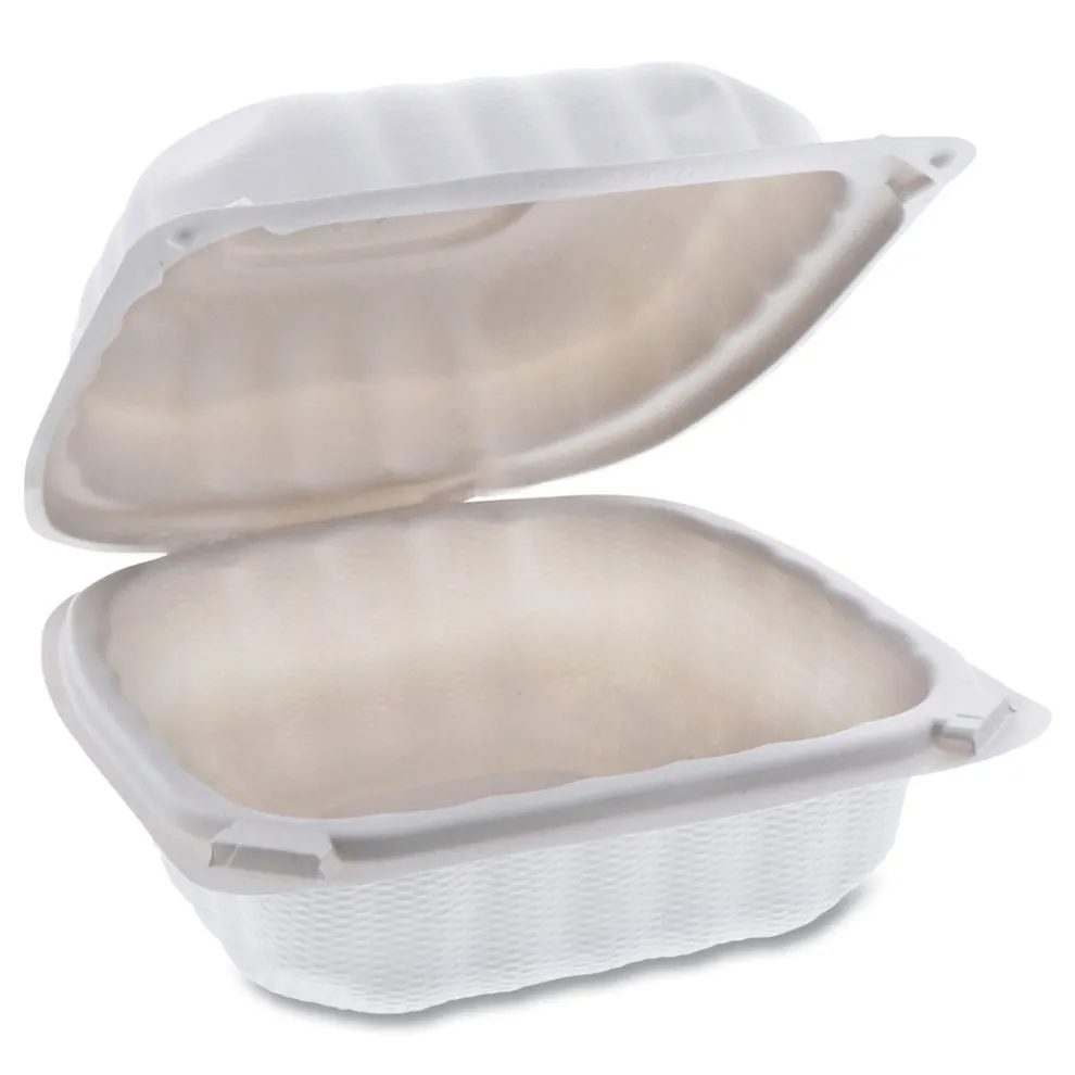 Pactiv Corp. YCN806000000 EarthChoice SmartLock 6 in. x 6 in. x 3.1 in. Microwaveable MFPP Hinged Lid Containers - White (400/Carton)
