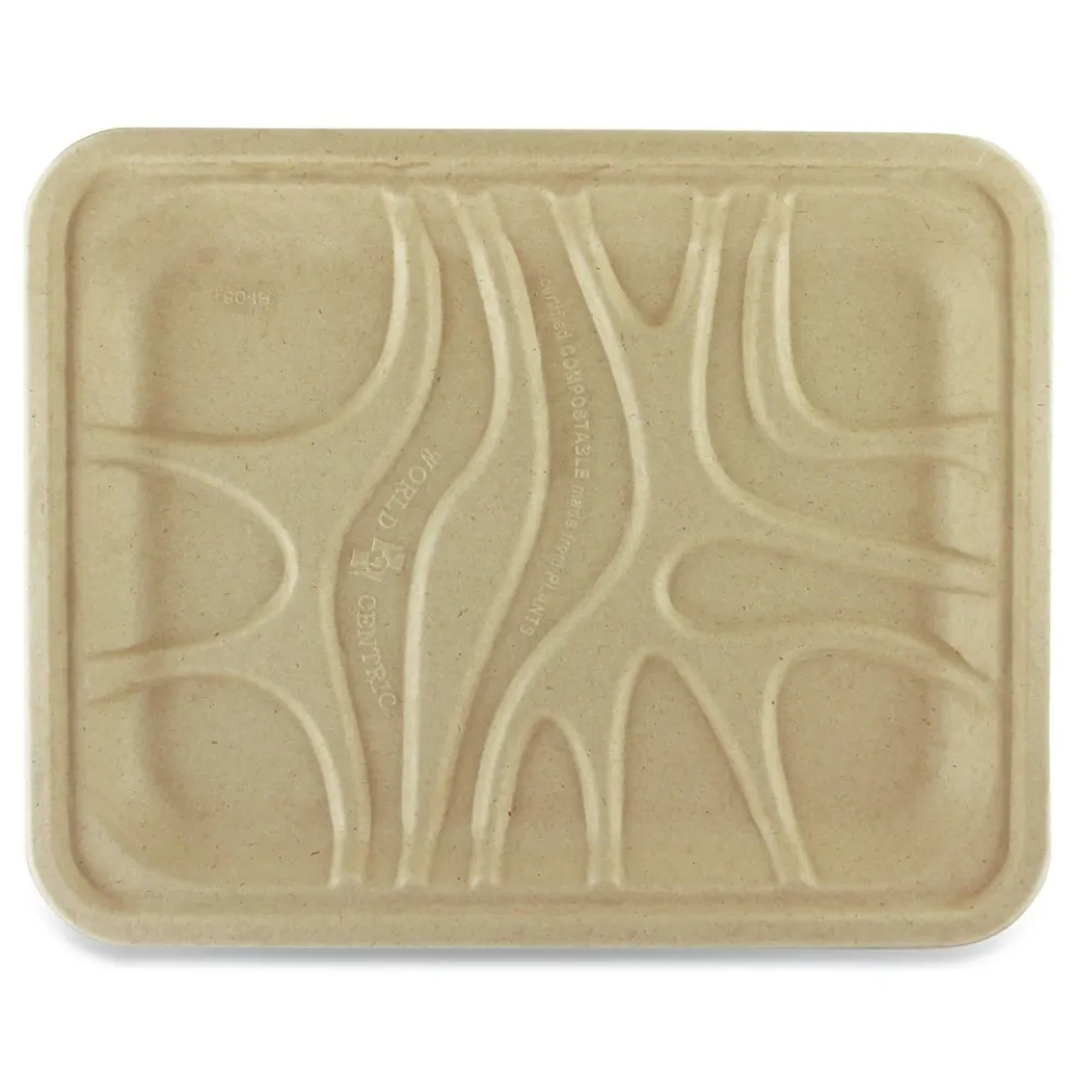 World Centric TRSC4SLLF 9.1 in. x 7.1 in. x 0.7 in. PLA Lined PFAS-Free Paper Fiber Trays - Natural (500/Carton)