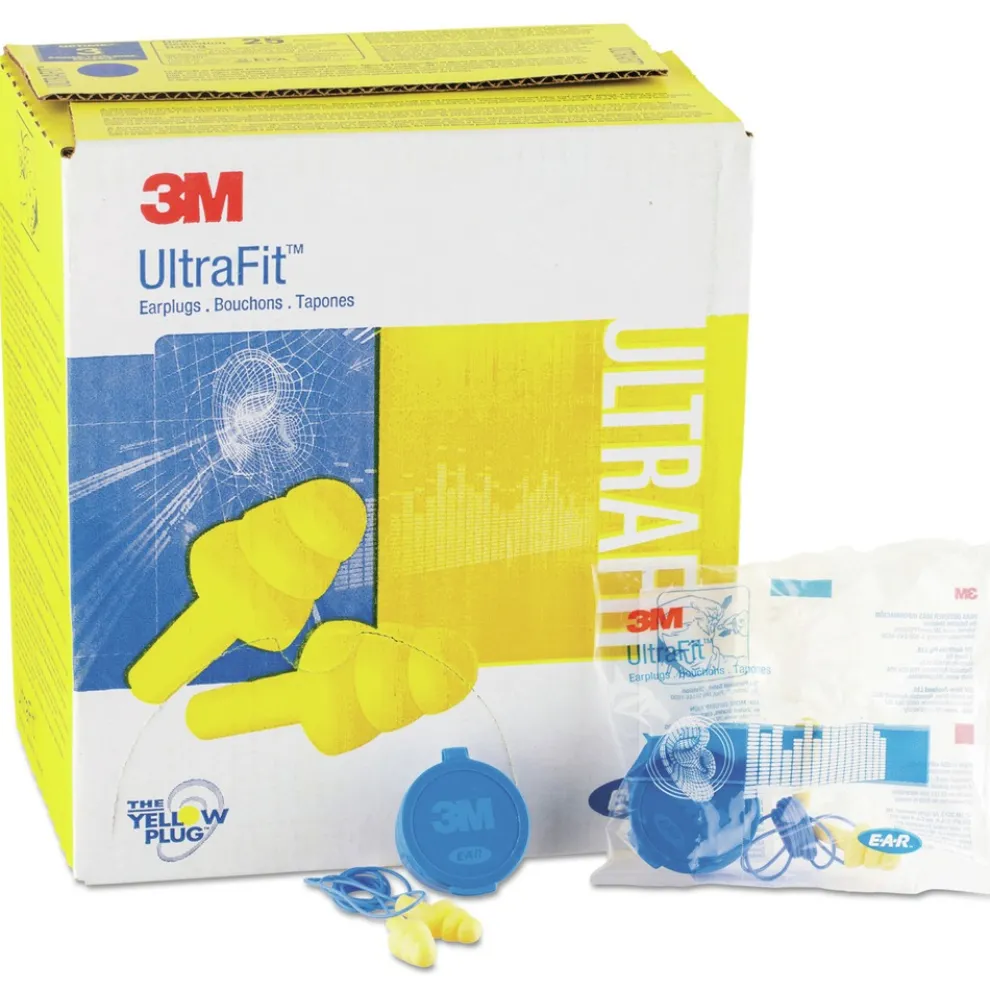 3M 25NRR E-A-R UltraFit Multi-Use Corded Earplugs - Yellow/Blue (50/Box)
