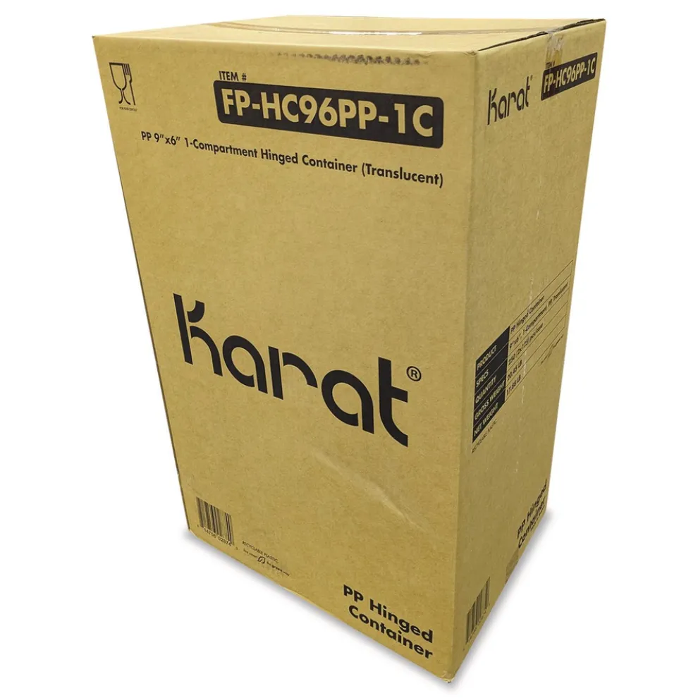 Karat Polypropylene Plastic Hinged Container 6 x 9 x 2.97 Clear Plastic 125/Pack 2 Packs/Carton