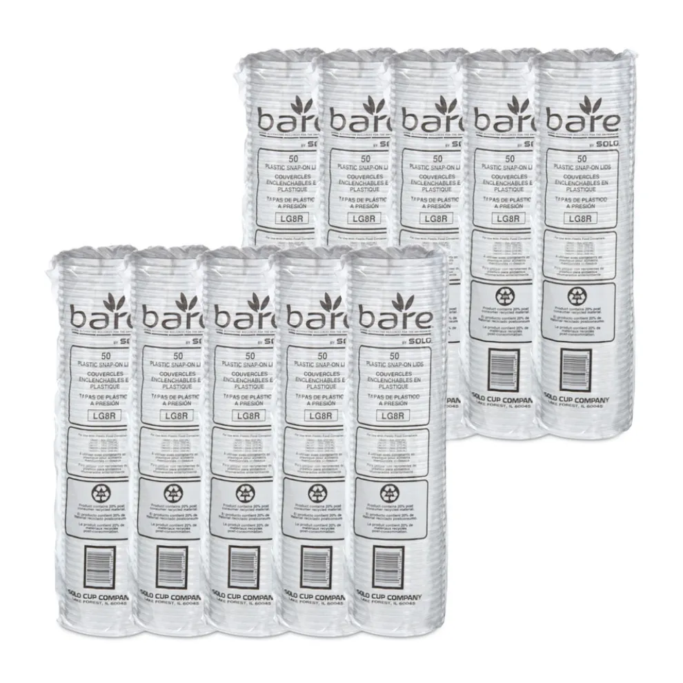 SOLO LG8R-0090 Bare Eco-Forward ProPlanet Seal RPET Plastic Deli Container Recessed Lids Fits 8 oz. Volume Capacity - Clear (50/Pack, 10 Packs/Carton)