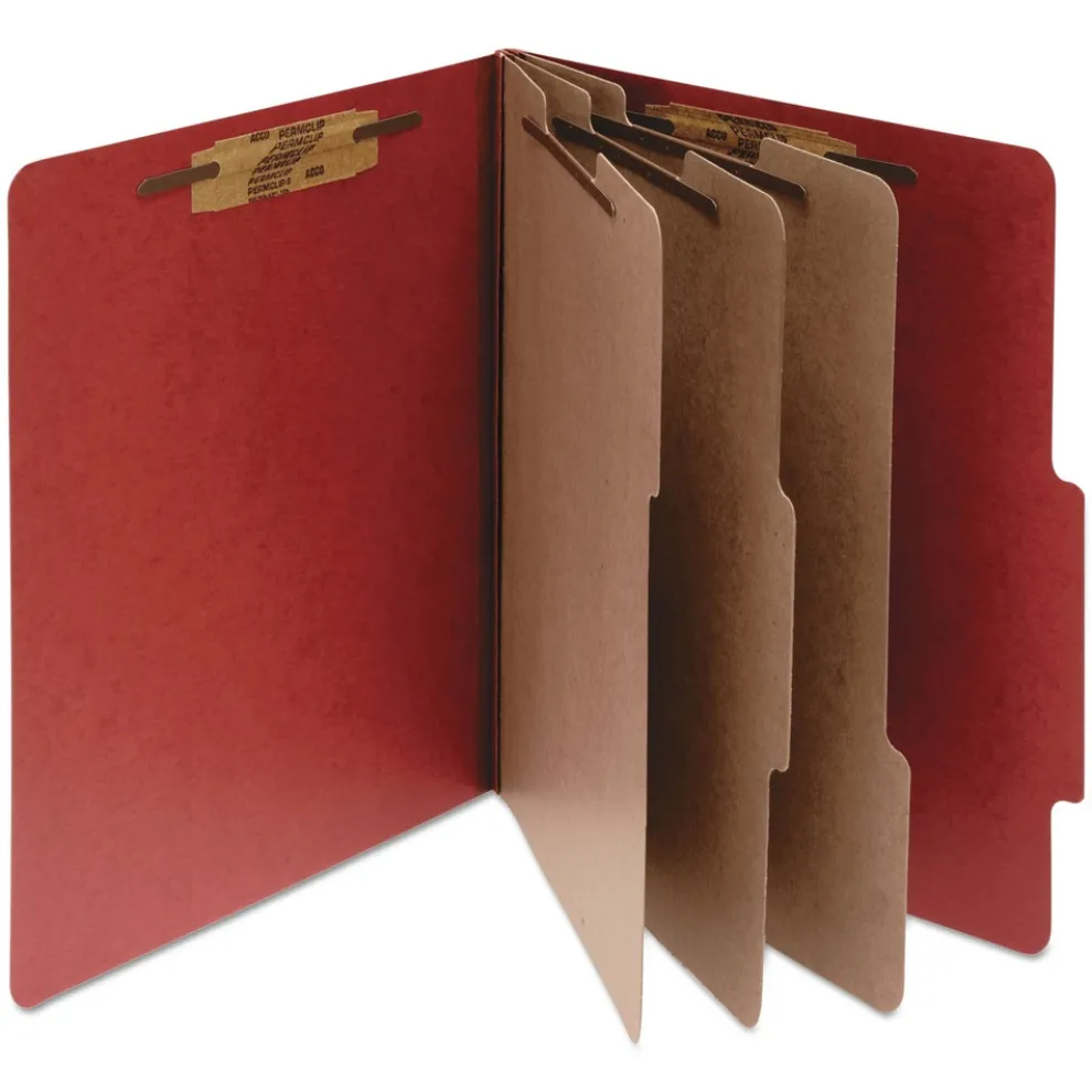 ACCO 4 in. Expansion Pressboard Letter Size 8-Fastener Classification Folders - Earth Red Exterior (10/Box)