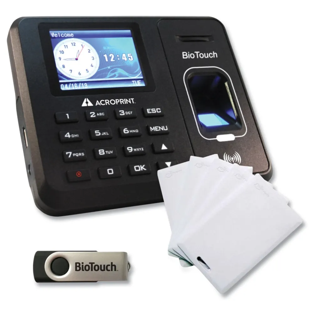 Acroprint BioTouch Time Clock and Badges Bundle for 10000 Employees - Black