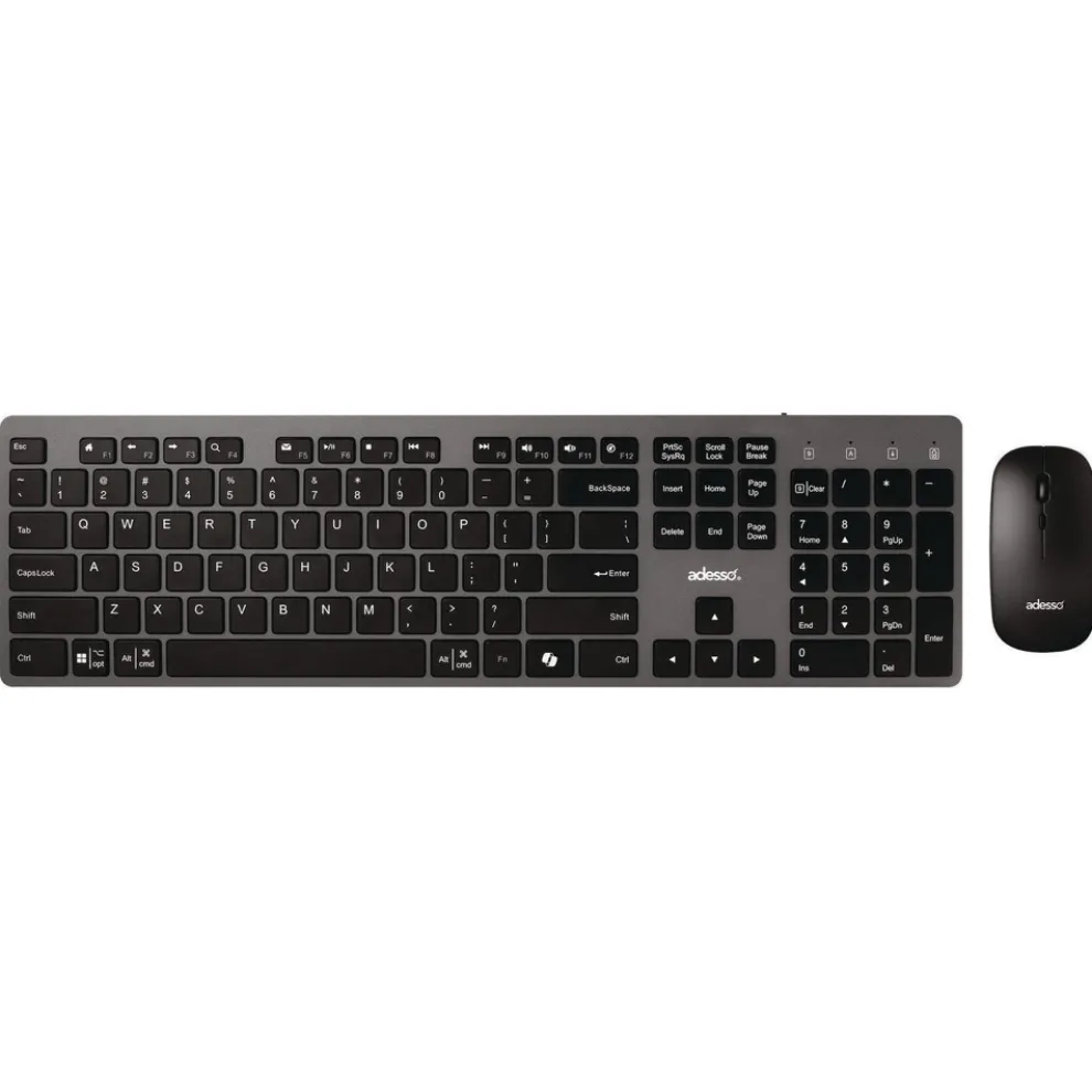 Adesso 2.4 GHz Frequency 30 ft. Wireless Range Keyboard and Mouse - Gray/Black