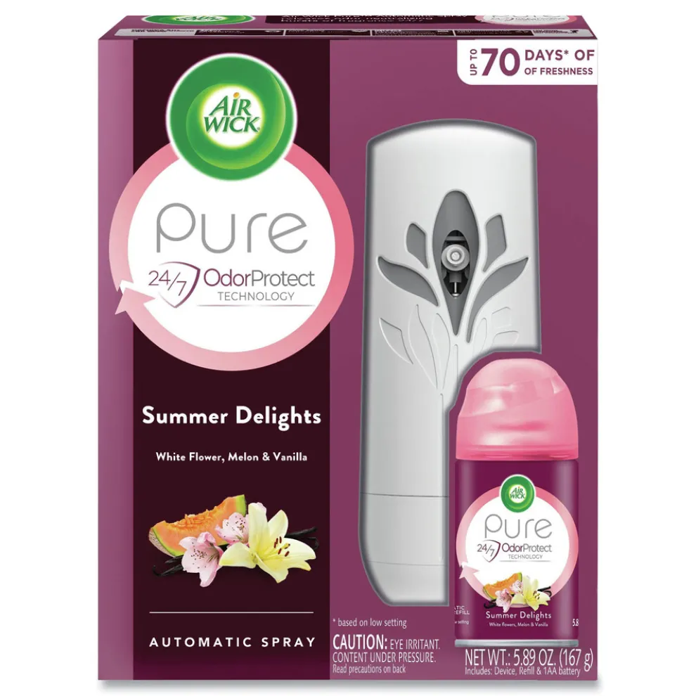 Air Wick 5.89 oz Freshmatic Ultra Automatic Starter Kit - White Flowers and Melon Summer Delights (4/Carton)