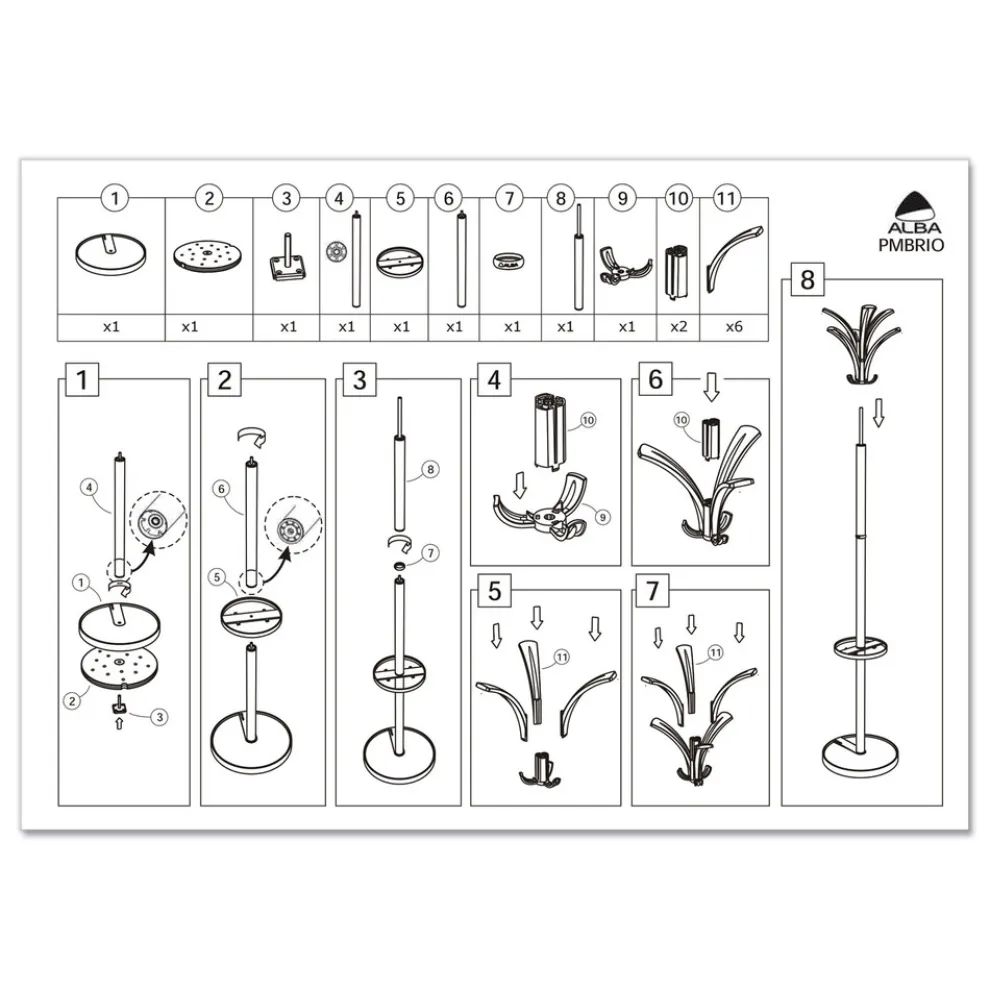 Alba 13.75w x 13.75d x 66.25h Brio Coat Stand - Black