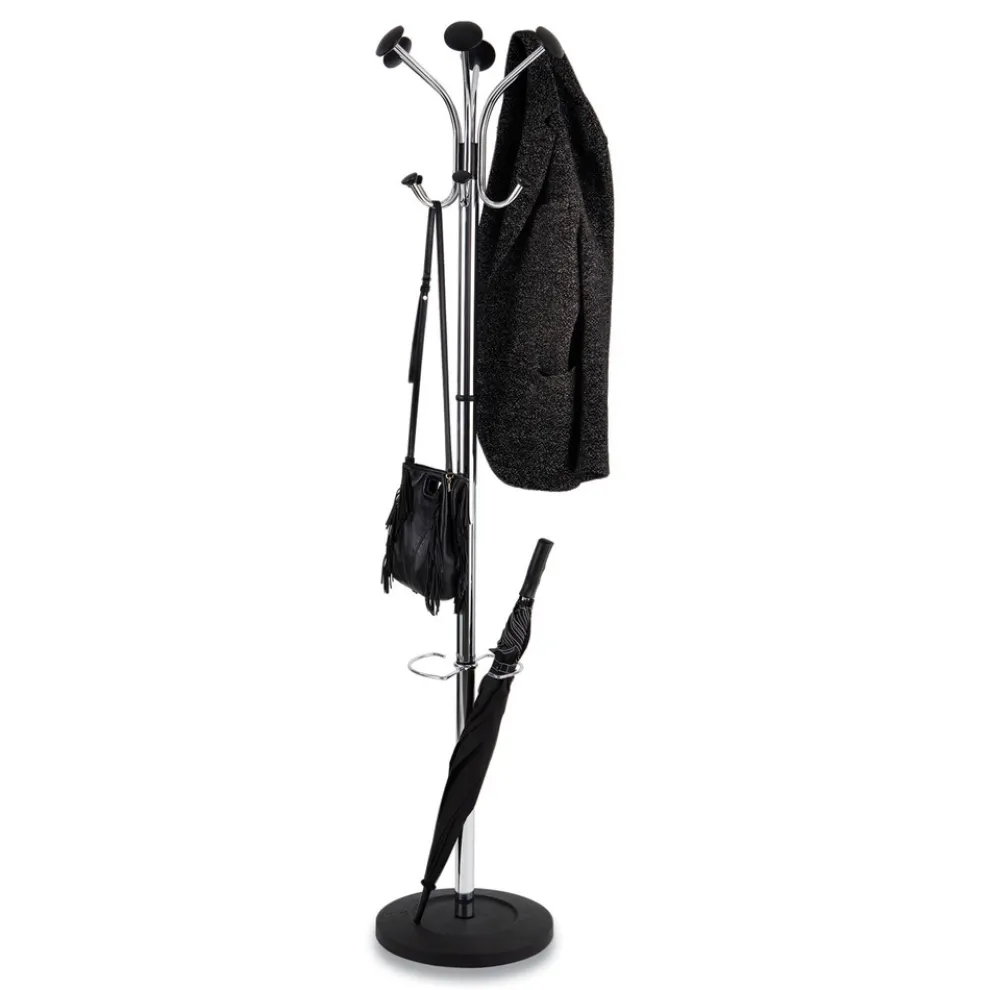 Alba 16w x 16d x 70.5h Chromy 12-Knob Coat Stand - Chrome/Black