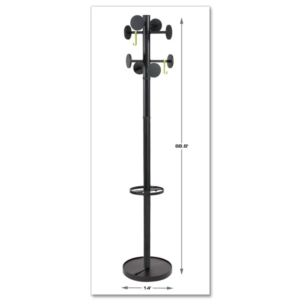 Alba 15w x 15d x 69.3h Stan3 8-Knob Steel Coat Rack - Black