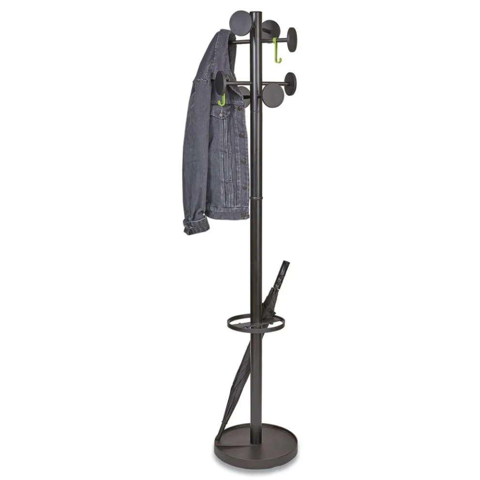 Alba 15w x 15d x 69.3h Stan3 8-Knob Steel Coat Rack - Black